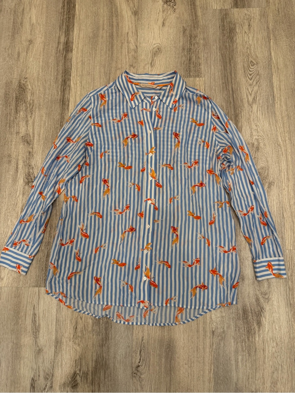 Soft Surroundings Koi Fish Striped Sequin Button Up Shirt Large